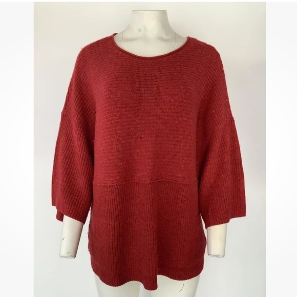J. Jill Sweaters - J Jill Sz M Wool Blend Kimono Style Sweater Red Flared Sleeve Ribbed Pullover